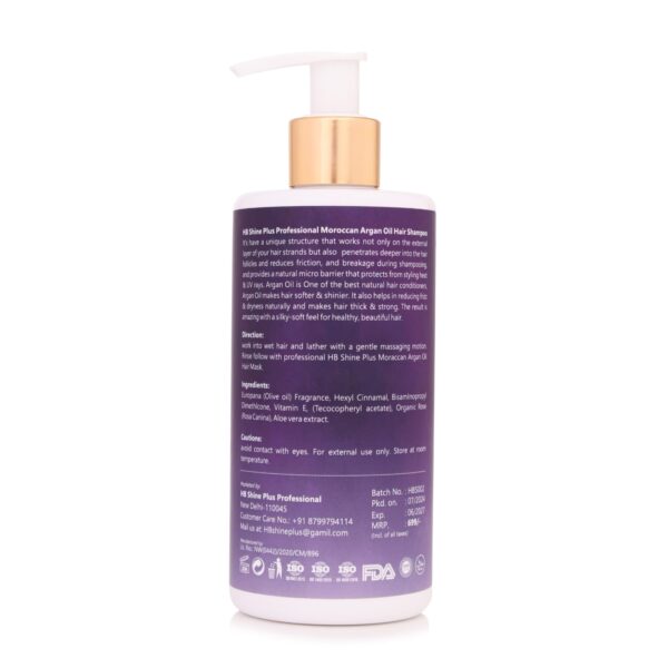 HB Shine Plus Moroccan Argan Oil Shampoo | Paraben & Sulphate Free | For Silky, Shiny Hair | Suitable for Keratin, Botox, and Nanoplastia Treatments | 300 ML - Image 2